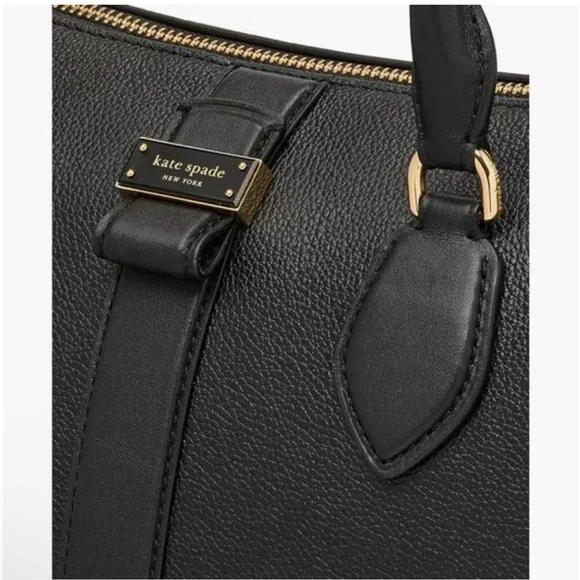 NWT Kate Spade Black Med. New York Nouveau Pebble Leather Duffle Bag w/Crossbody - Picture 3 of 5